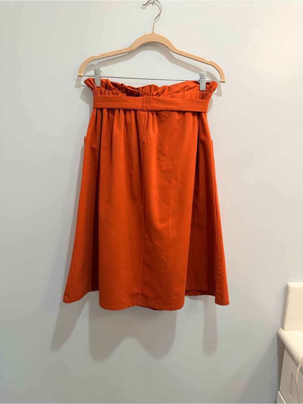 Rust Terracotta Paperbag Waist Button Front Midi Skirt Cotton ModCloth Style Lrg - Picture 8 of 12